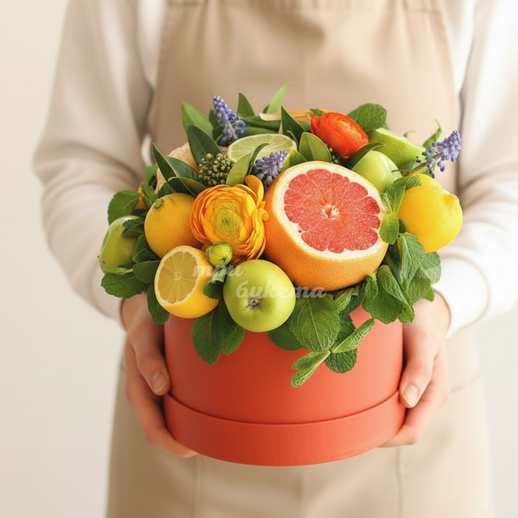 Яблоки и лимоны в шляпной коробке