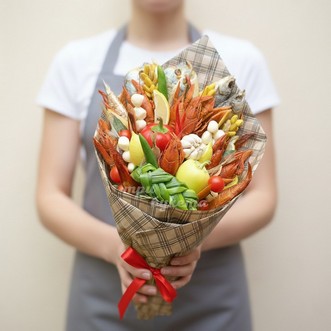 Букет из раков и вяленой рыбы